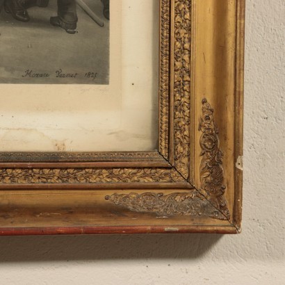 Restoration Style Frame with Printing Oil Gilding Italy 19th Century