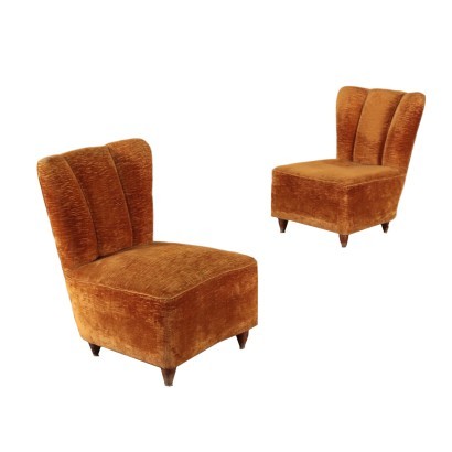 Pair Of Armchairs Spring Feather Velvet Italy 1940s 1950s