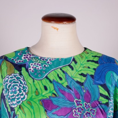 Vintage Flower Dress Silk 1970s