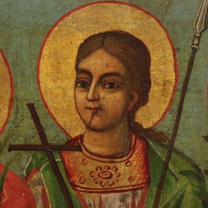 Icona russa con Madonna e due Sante martiri