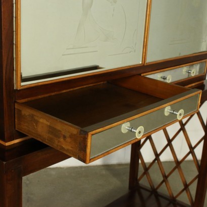 Bar Cabinet Solid Wood Mahogany Veneer Mirrored Glass Italy 1940s-1950
