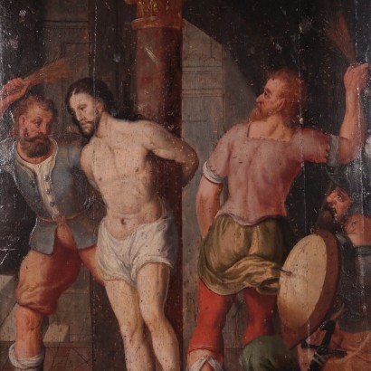 Christ At The Column North European School Oil On Oak 16th Century