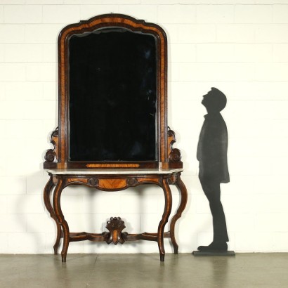 Louis Philippe Console with Mirror Walnut North of Italy 19th Century