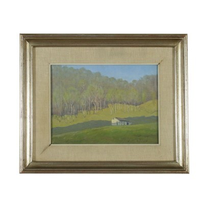 Landscape by Erme Ripa Oil on Canvas Cardboard 1950s
