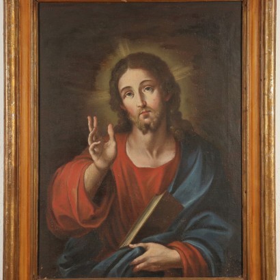 Christ Blessing Oil on Canvas Italian School 17th Century