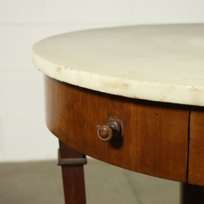 Empire Style Table Cherry Veneer and White Marble Italy 19th Century