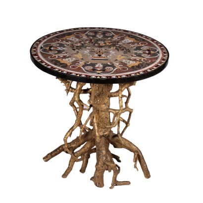 Neapolitan Inlayed Table Italy 19th Century Round Table Gilded