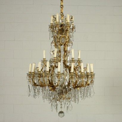 Neoclassical Taste Chandelier Gilded Bronze Glass Italy 20th Century