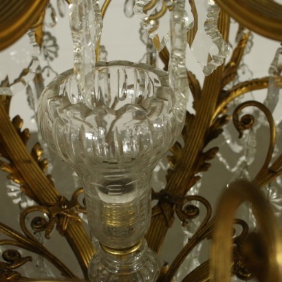 Neoclassical Taste Chandelier Gilded Bronze Glass Italy 20th Century