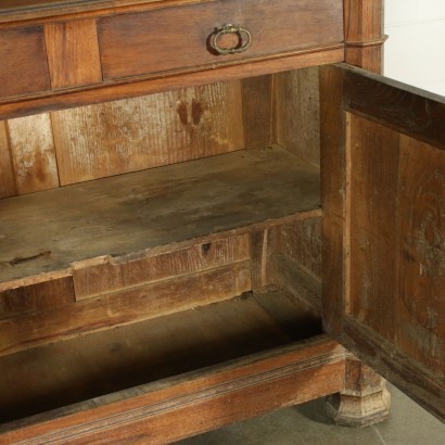 Two Bodies Cupboard Walnut Veneer Italy 19th Century