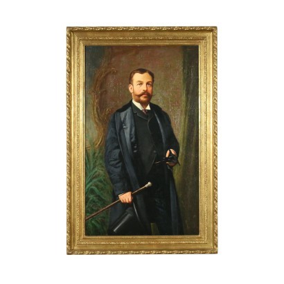 Full-Lenght Male Portrait Oil on Canvas French School 1909