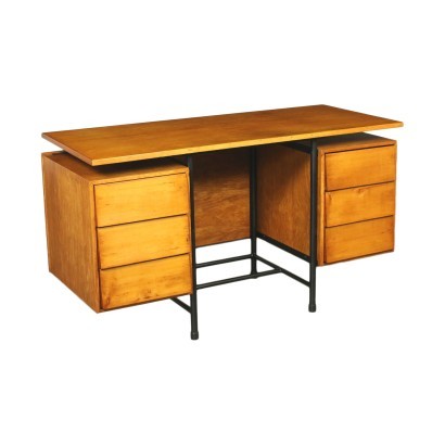 Desk Ash Veneer and Metallic Enamelled Italy 1960s