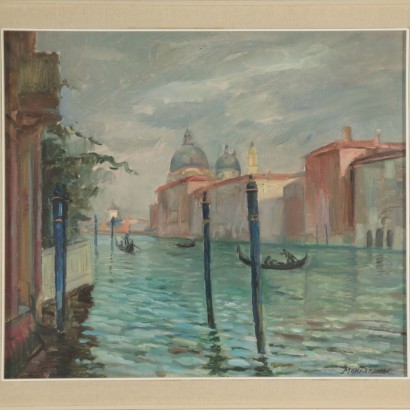 Alfonso Monfardini Venetian View Oil On Plywood 19th Century