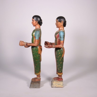 Paar Skulpturen Holz Indien XX Jhd