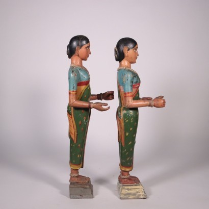 Paar Skulpturen Holz Indien XX Jhd