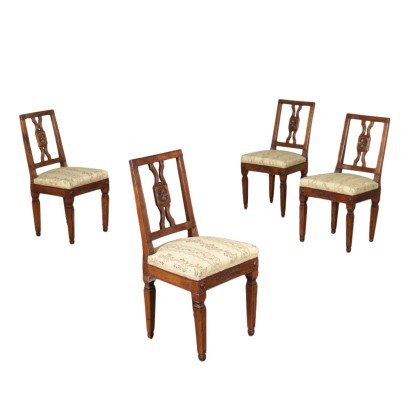 Group Of Four Neoclassical Chairs Walnut Italy Second Half '700