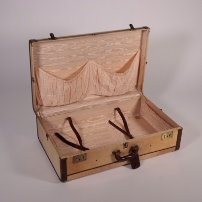 Vintage Parchment Suitcase 1960s-1970s