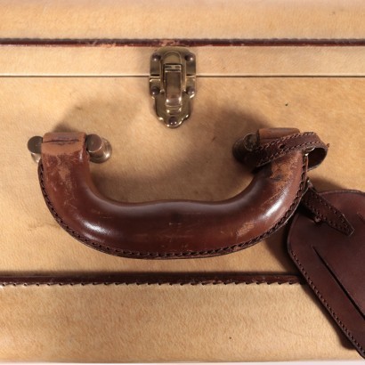 Vintage Parchment Suitcase 1960s-1970s