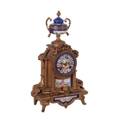 Horloge de Table Antimone Doré Porcelaine - France XIX Siècle