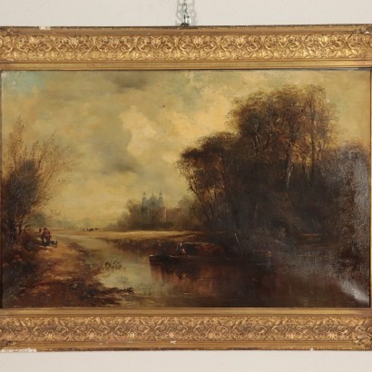 Landscape with Figures Oil on Canvas English School 19th Century