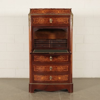 Inlaid Secretaire Red Marple and Leatherette Italy 20th Century