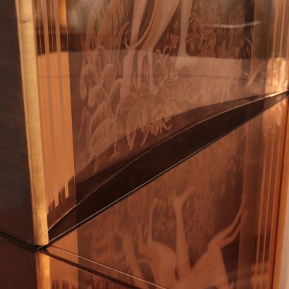 Buffet Rosewood Mahogany Veneer Brass Mirrored Glass Italy 1950s