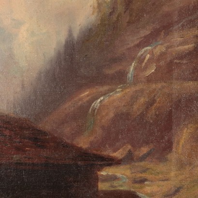 Mountain Landscape with Figures Oil on Canvas 19th Century