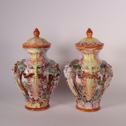 Pair of Capodimonte Vases Ceramic Naples Italy 20th Century