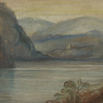 Large Landscape With Lake And Figures Oil On Canvas 19th Century