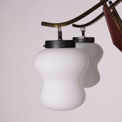 Ceiling Lamp Teak Metal Brass Opaline Glass Italy 1950s 1960s