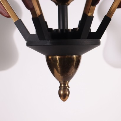 Ceiling Lamp Teak Metal Brass Opaline Glass Italy 1950s 1960s