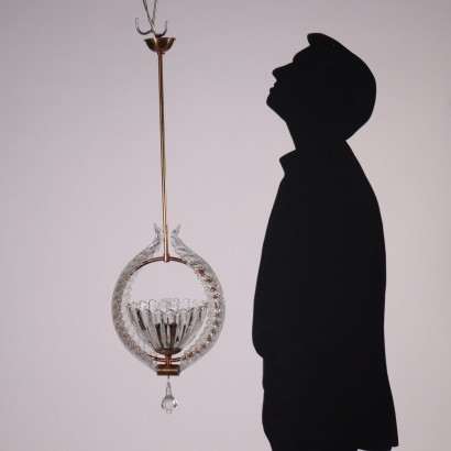 Ceiling Lamp Brass Glass Italy 1930s 1940s