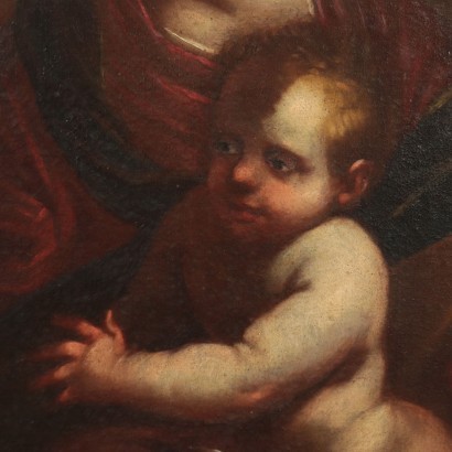 Holy Family With Young Saint John Oil On Canvas 17th Century