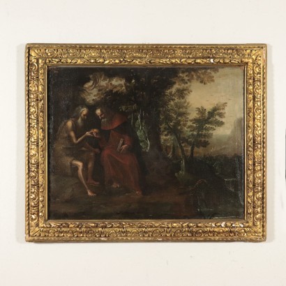Saint Paul Hermit And Saint Anthony Abbot Oil On Canvas 17th Century