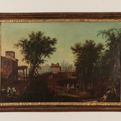 Landscape With Figures Oil On Canvas 17th 18th Century
