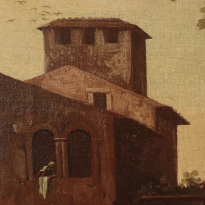 Landschaft mit Figuren Öl auf Leinwand Italien XVII-XVIII Jhd