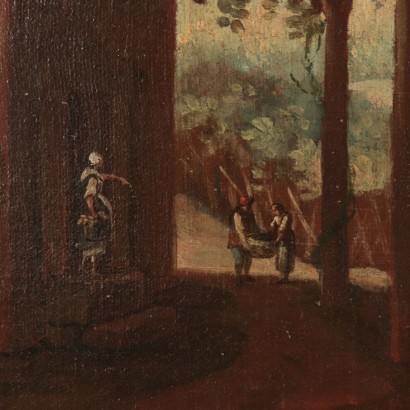 Landschaft mit Figuren Öl auf Leinwand Italien XVII-XVIII Jhd