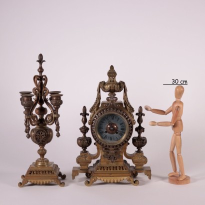 Table Clock with Candlestick Bronze France 19th Century
