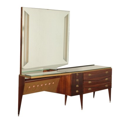 Chest Of Drawers Veneered Wood Mirror Glass Brass Italy 1950s 1960s