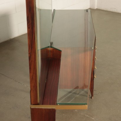Chest Of Drawers Veneered Wood Mirror Glass Brass Italy 1950s 1960s