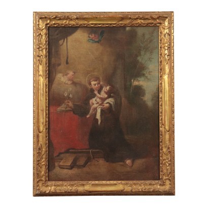 Saint Anthony Of Padua With Baby Jesus Oil On Canvas 17th 18th Century