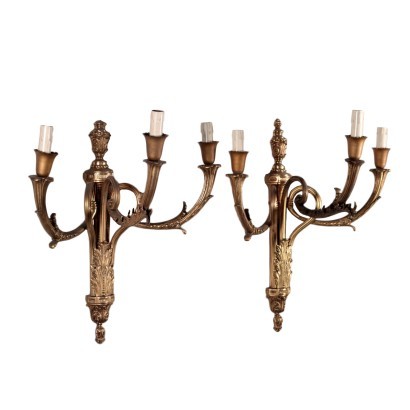 Pair of Neo-Classical Revival Wall Lights Bronze Italy 20th Century