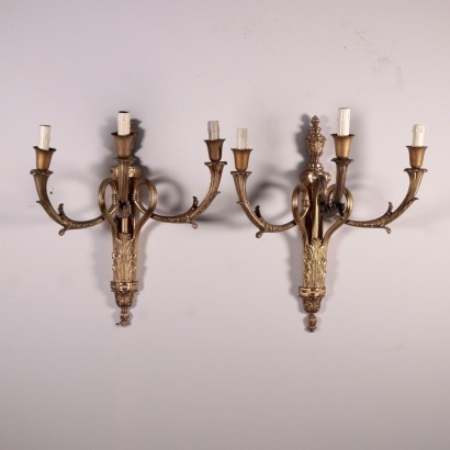 Pair of Neo-Classical Revival Wall Lights Bronze Italy 20th Century