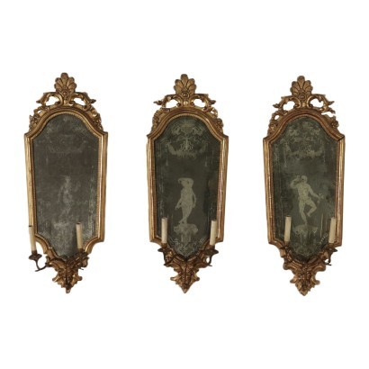 Group of 3 Luois XIV Wall Mirror Iron and Wood 18th Century