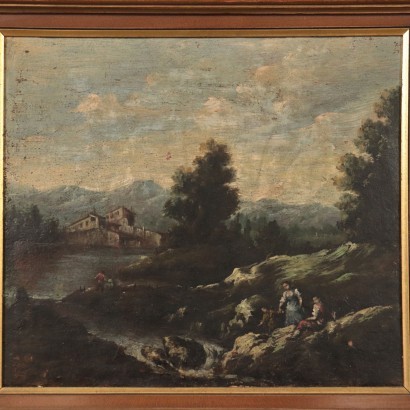 Landscape with Figures Oil on Canvas 19th Century