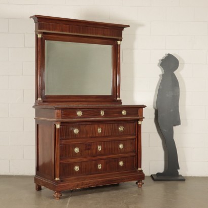 Empire Revival Chest of Drawers With Mirror Italy 19th-20th Century