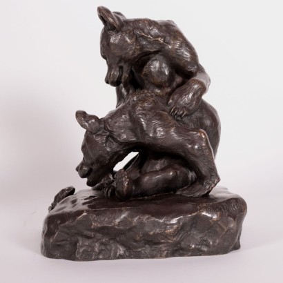 Couple of Bears with Froggy Bronze France 20th Century