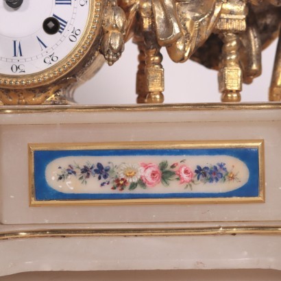 Table Clock Alabaster and Gilded Antimony France 18th-19th Century