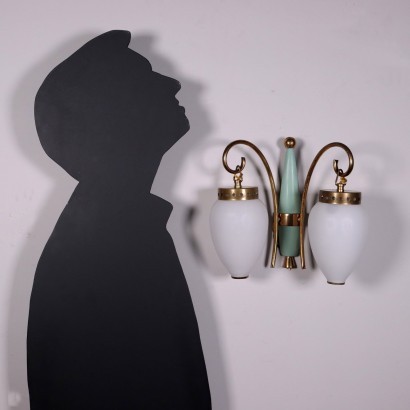 Group Of Three Sconces Brass Opaline Glass Italy 1950s