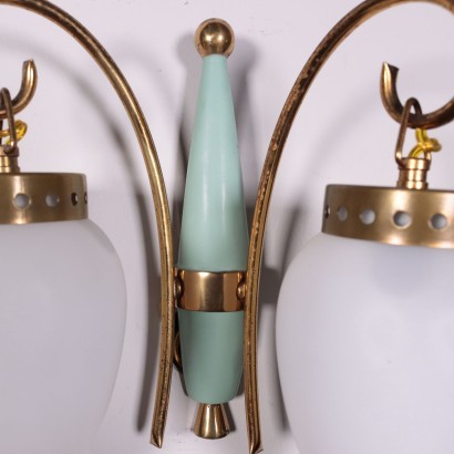 Group Of Three Sconces Brass Opaline Glass Italy 1950s